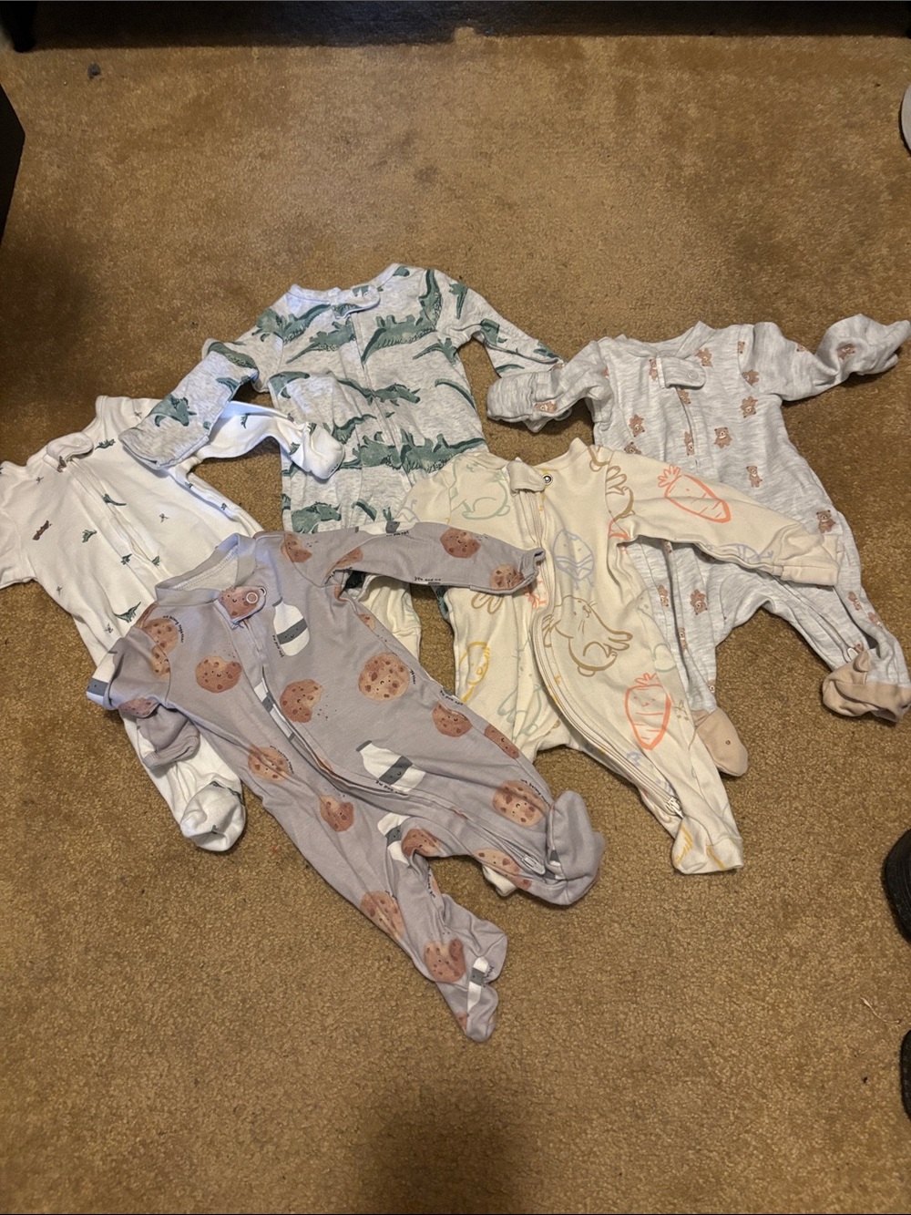 Carter's Neutral Multi-Print Footed One-Pieces - Gray, Cream, Green, Tan